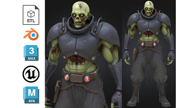 Undead Zombie Warrior Low-poly 3D model