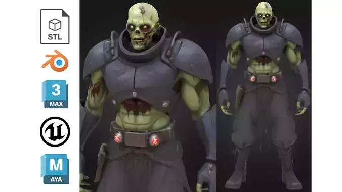 Undead Zombie Warrior Low-poly 3D model