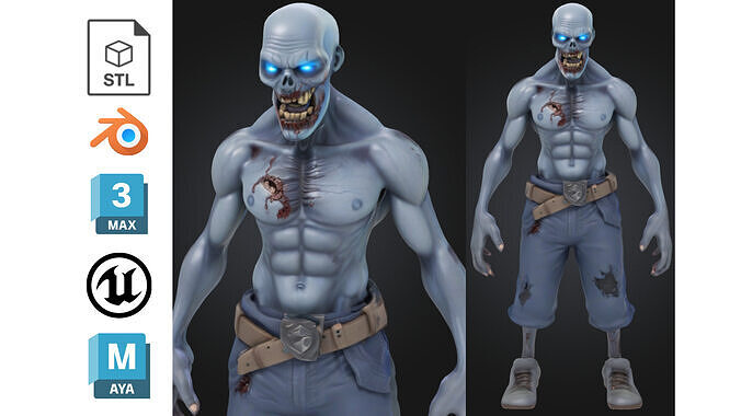 Stylized Glowing-Eyes Zombie Low-poly 3D model
