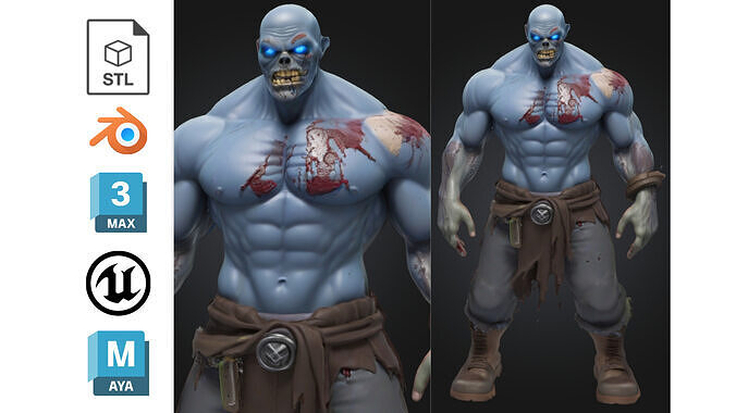 Stylized Undead Brute Muscular Zombie Low-poly 3D model