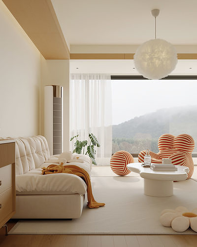 Cream Style Apartment Interior with Playful Pop Accents 83 3D model