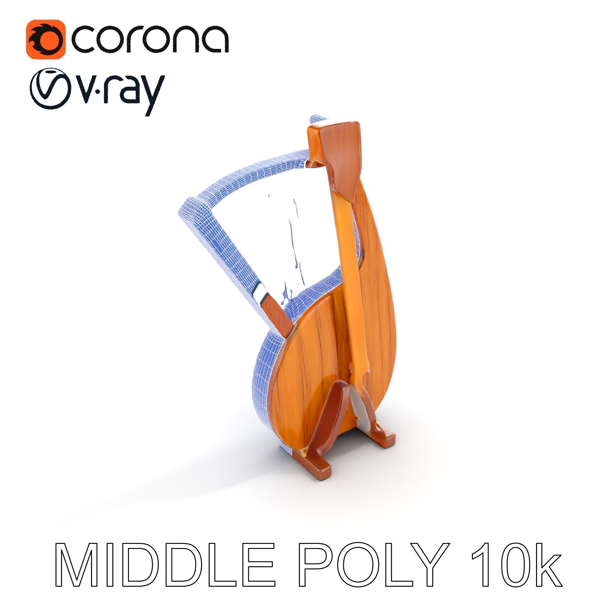 Elegant Wooden Lyre Model Pack for D Render Applications Low-poly 3D model_10