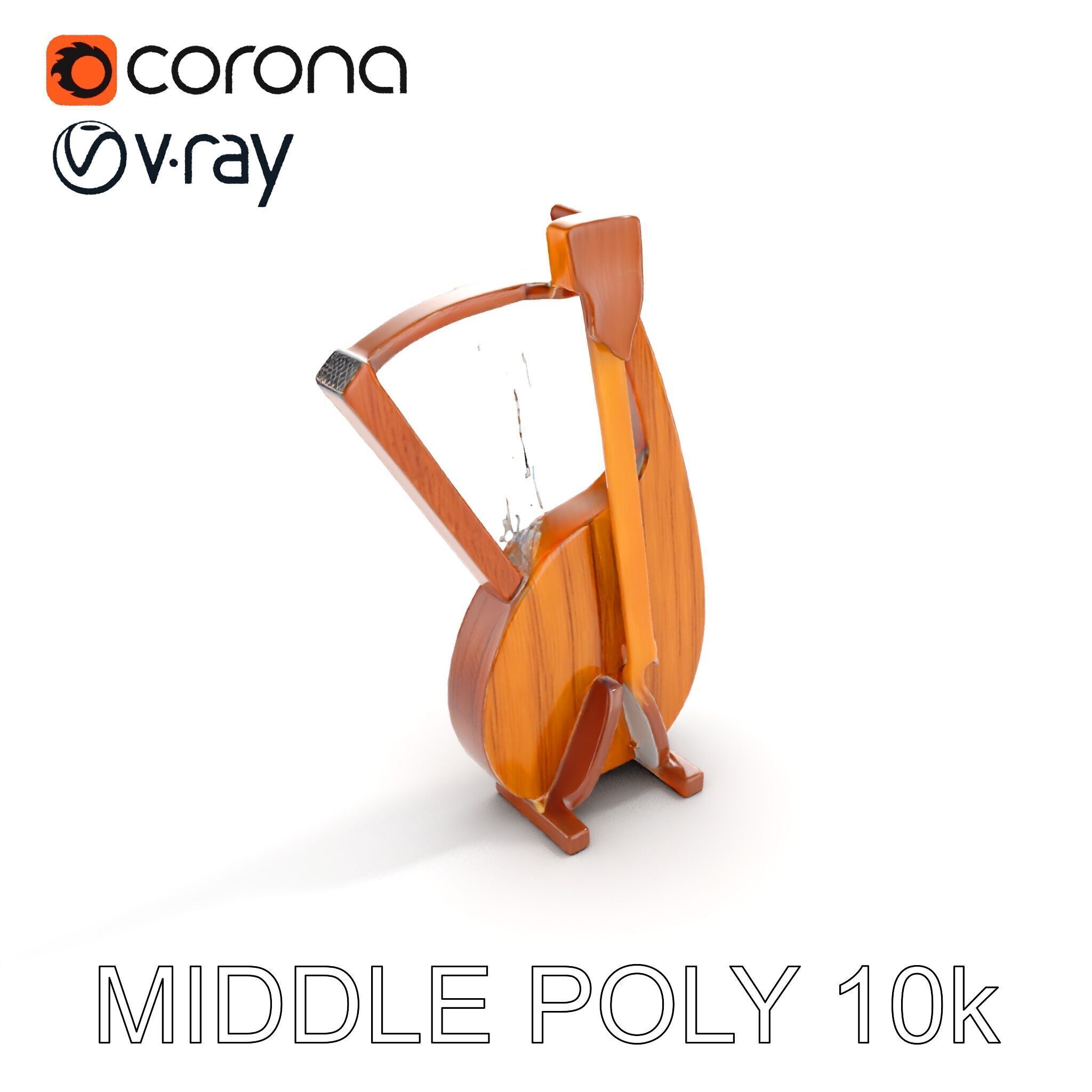 Elegant Wooden Lyre Model Pack for D Render Applications Low-poly 3D model_33