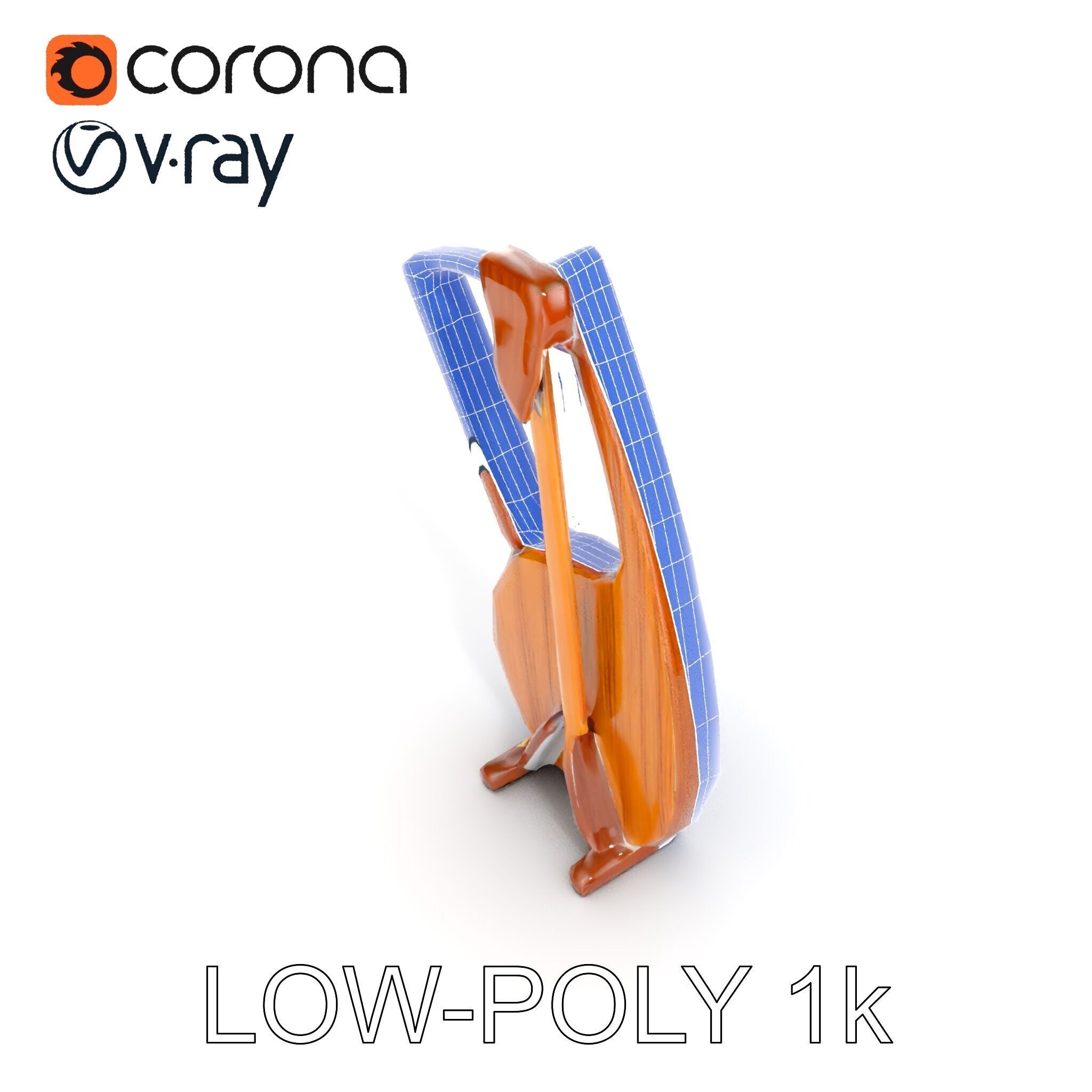 Elegant Wooden Lyre Model Pack for D Render Applications Low-poly 3D model_8