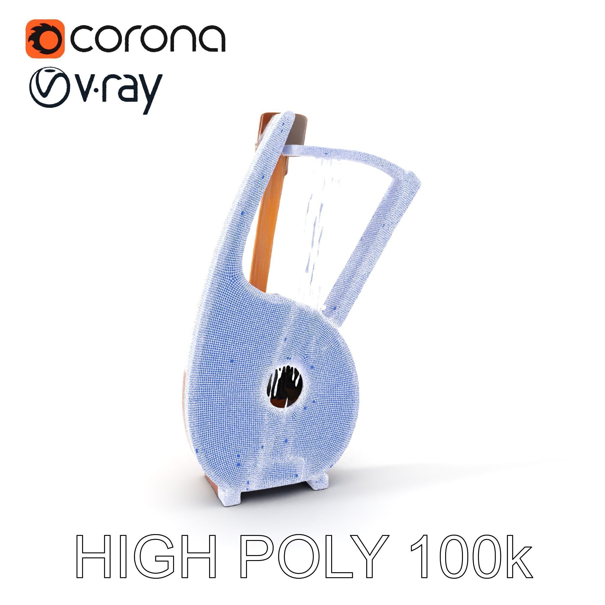 Elegant Wooden Lyre Model Pack for D Render Applications Low-poly 3D model_5