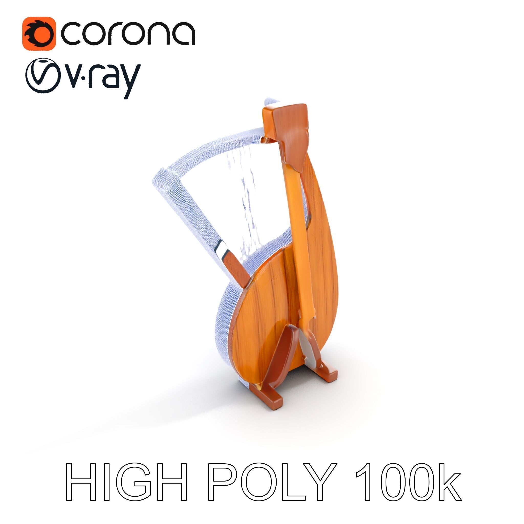 Elegant Wooden Lyre Model Pack for D Render Applications Low-poly 3D model_36