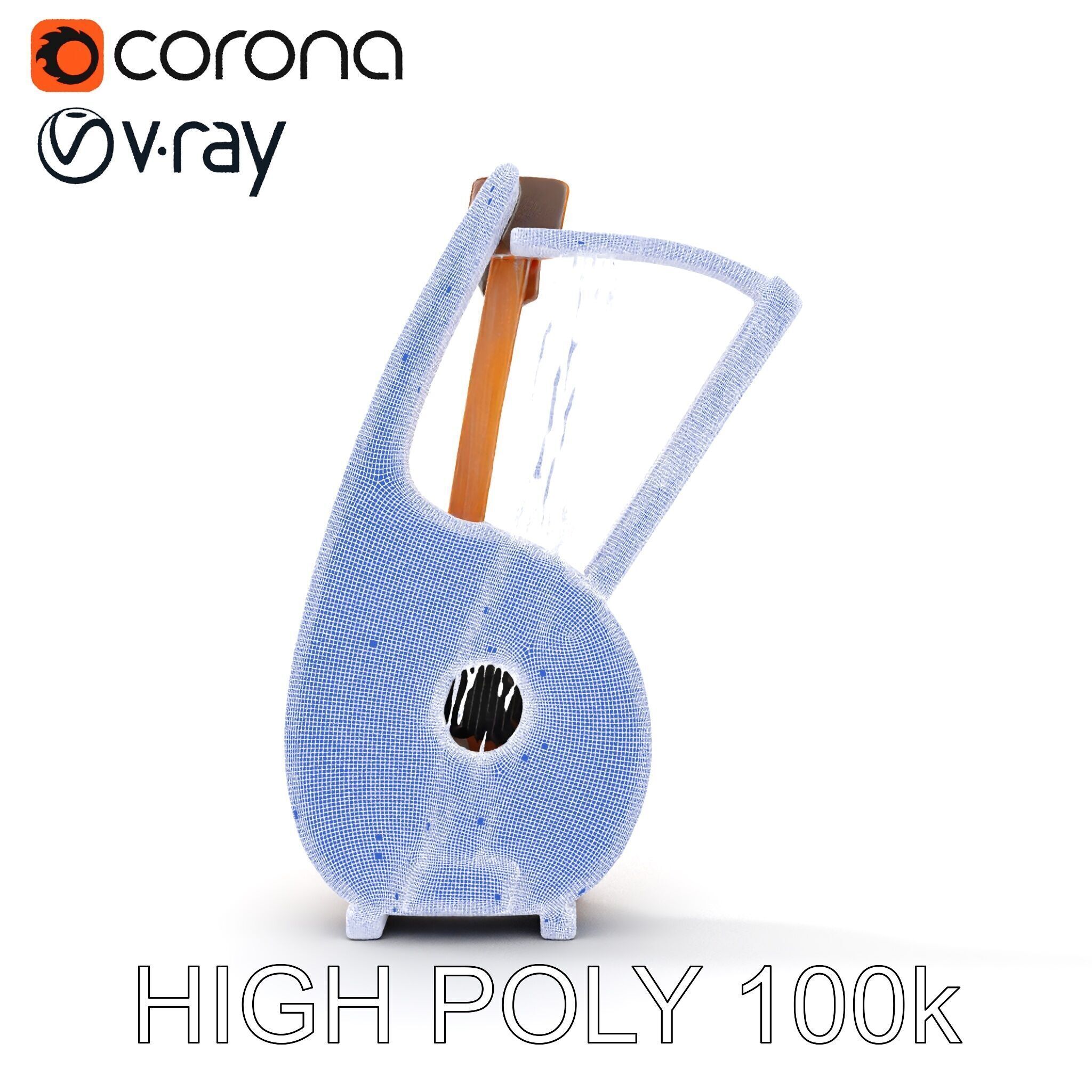 Elegant Wooden Lyre Model Pack for D Render Applications Low-poly 3D model_35