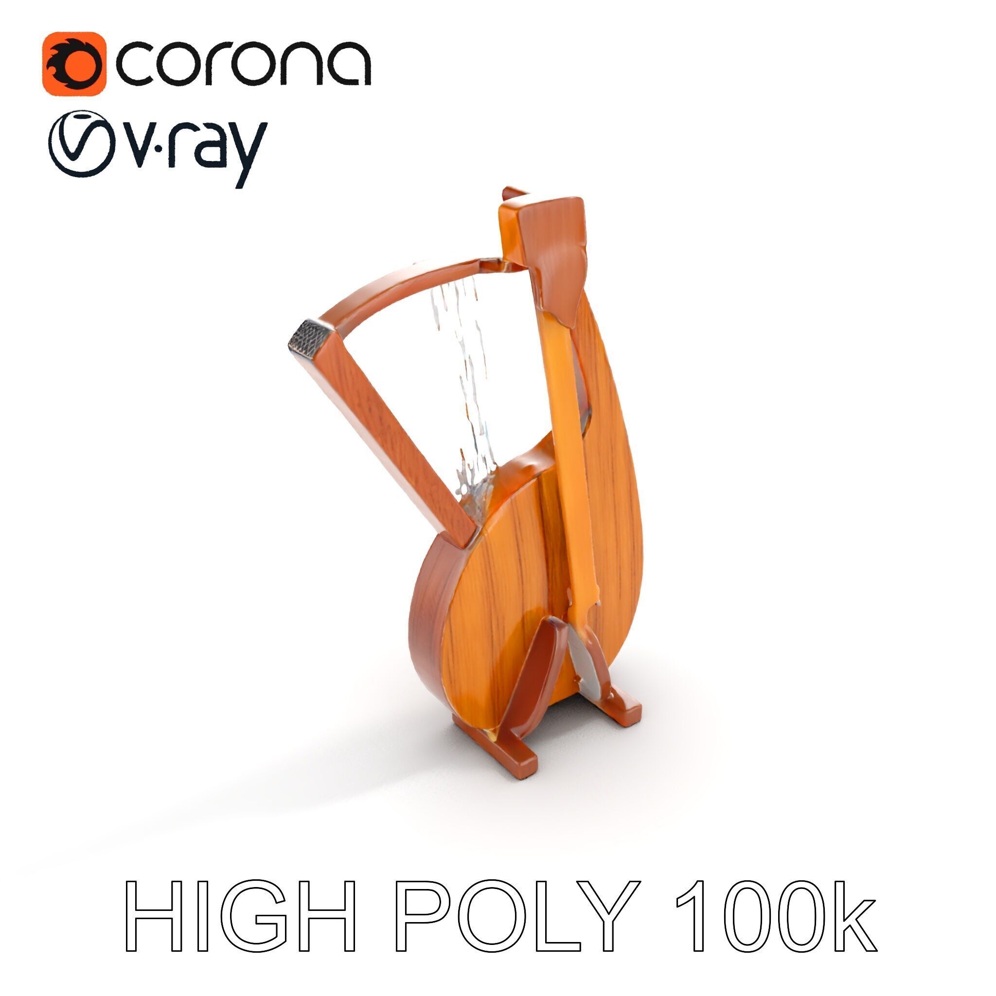 Elegant Wooden Lyre Model Pack for D Render Applications Low-poly 3D model_25