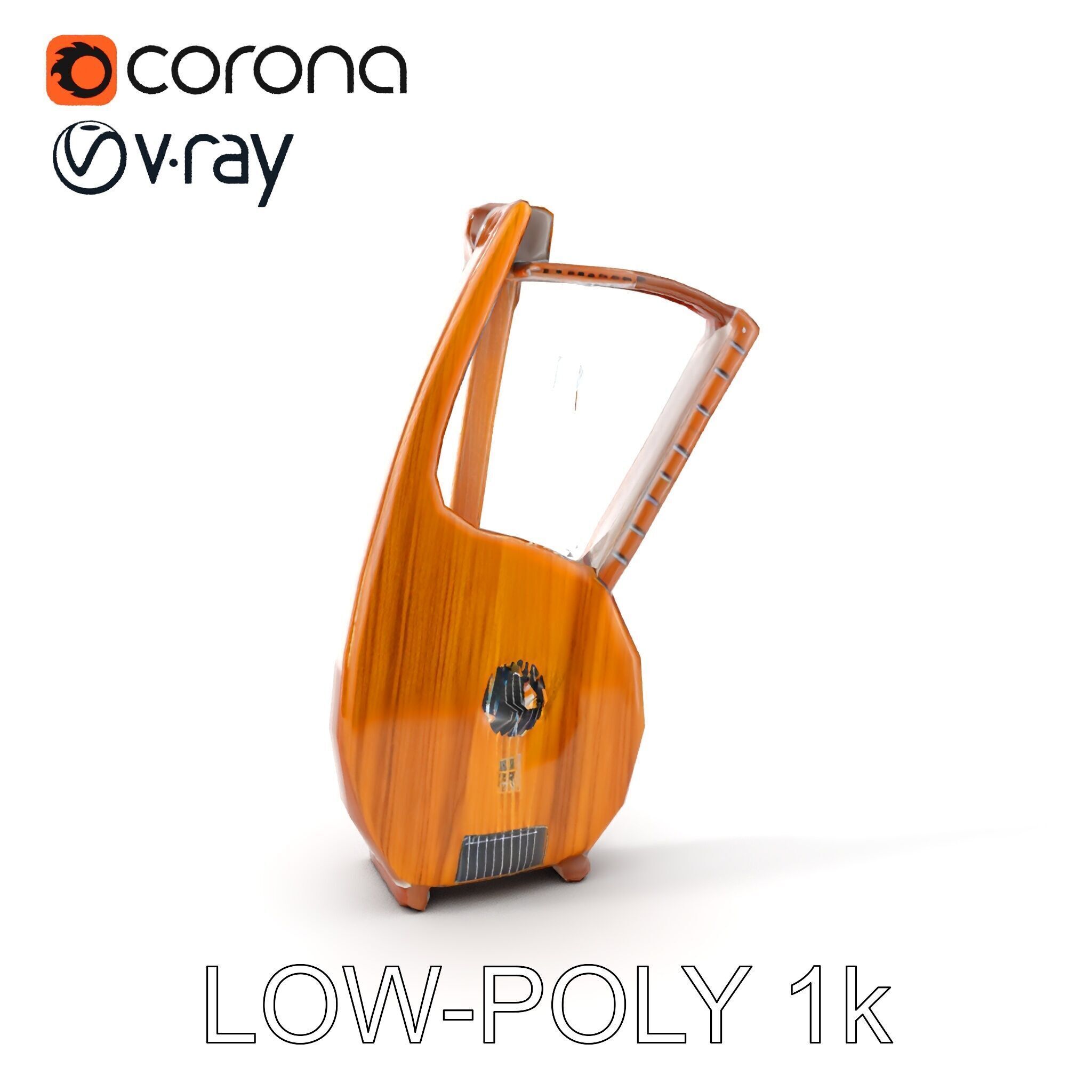 Elegant Wooden Lyre Model Pack for D Render Applications Low-poly 3D model_21