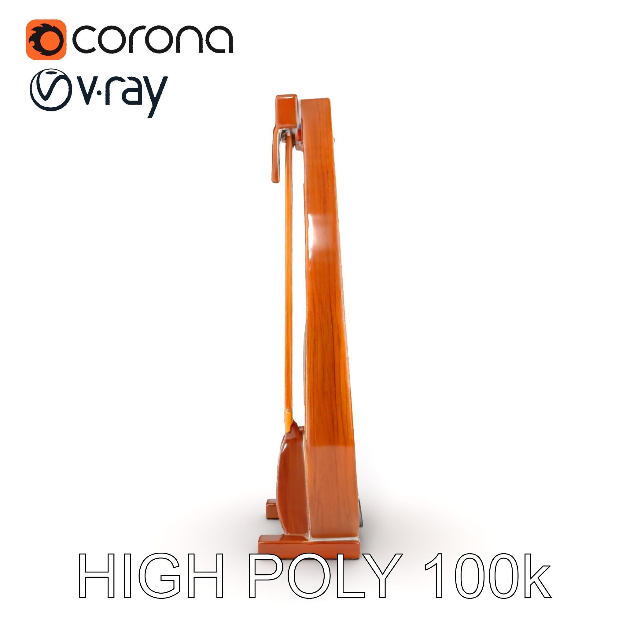 Elegant Wooden Lyre Model Pack for D Render Applications Low-poly 3D model_9