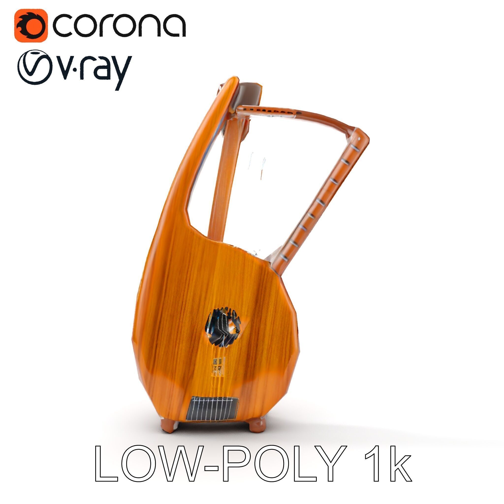 Elegant Wooden Lyre Model Pack for D Render Applications Low-poly 3D model_18