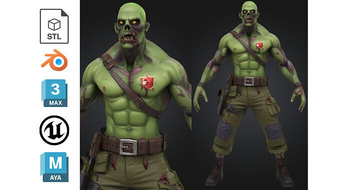 Zombie Soldier Military Low-poly 3D model