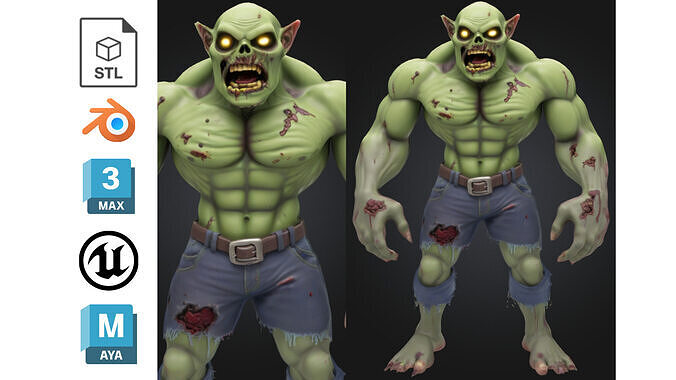 Stylized Zombie Brute Low-poly 3D model