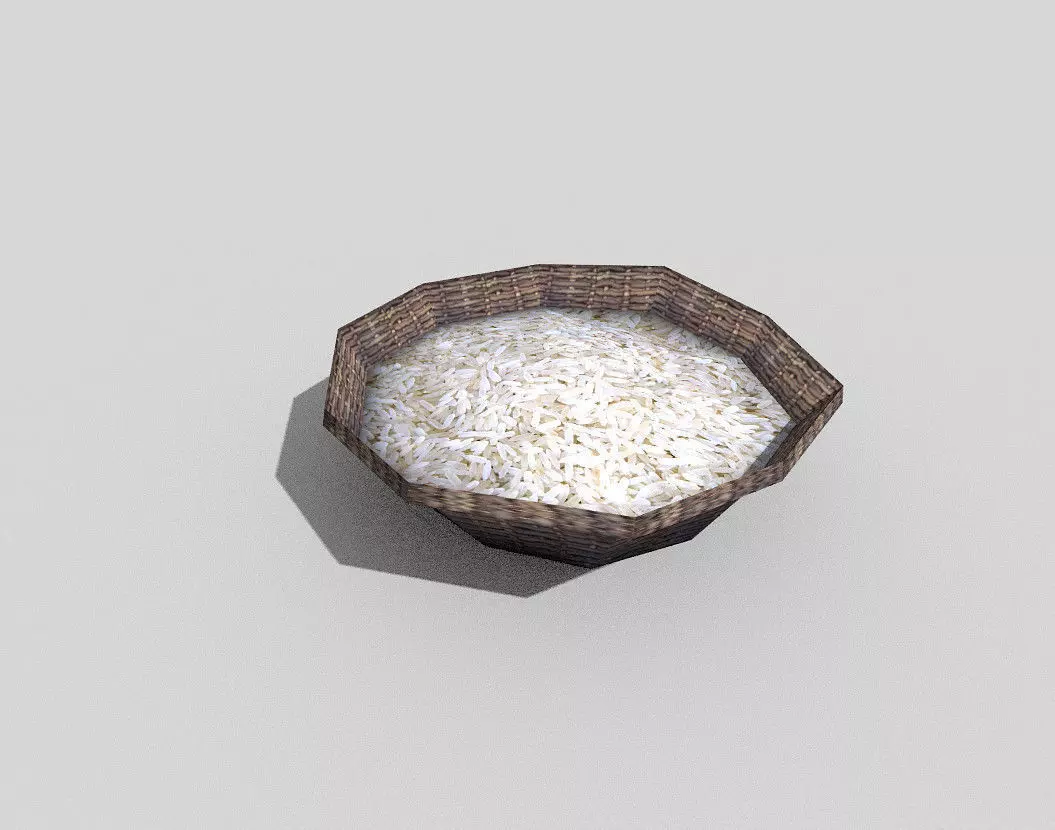 low poly rice in basket Low-poly 3D model