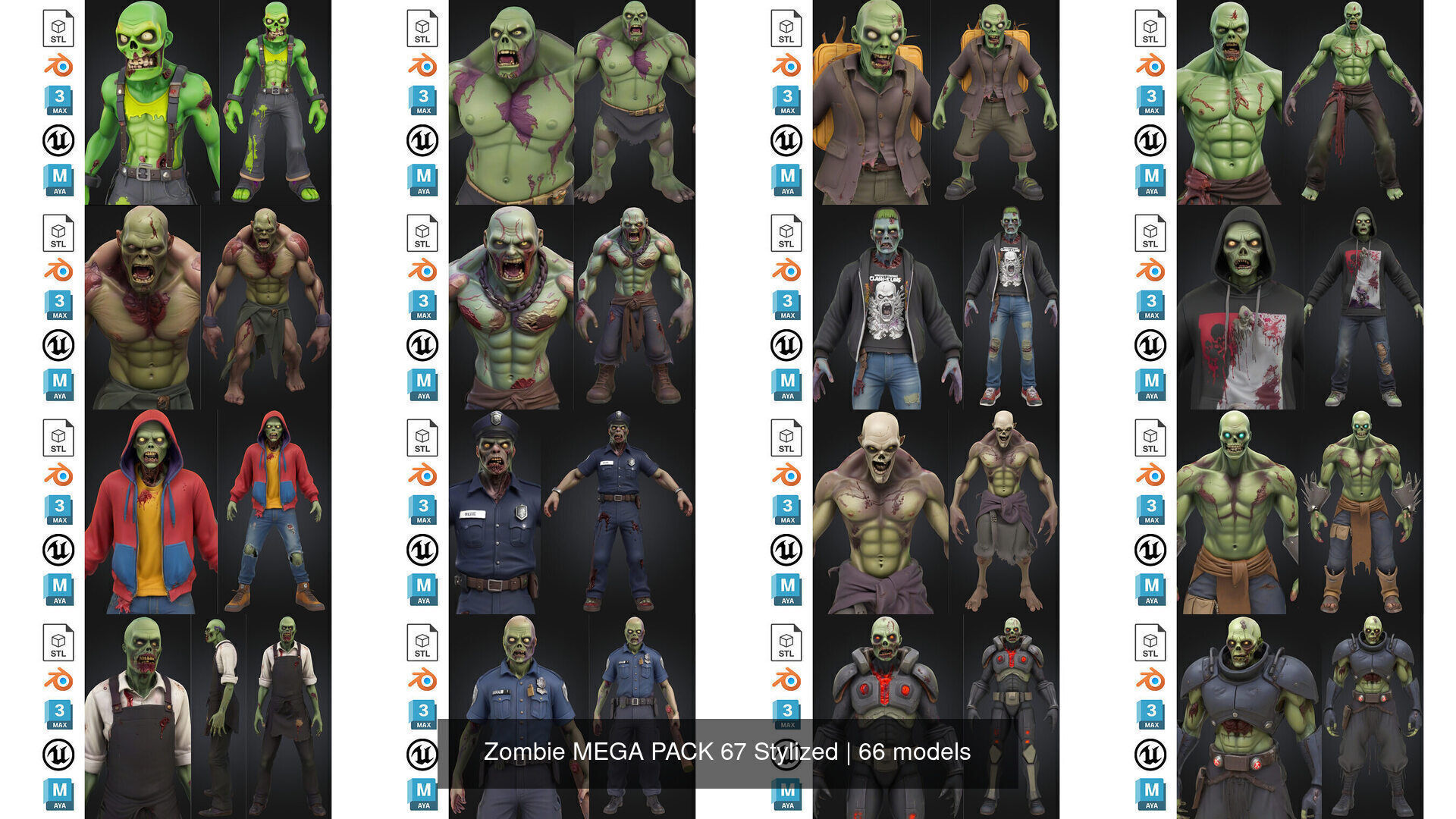 Zombie MEGA PACK 67 Stylized 3D Model Collection_4