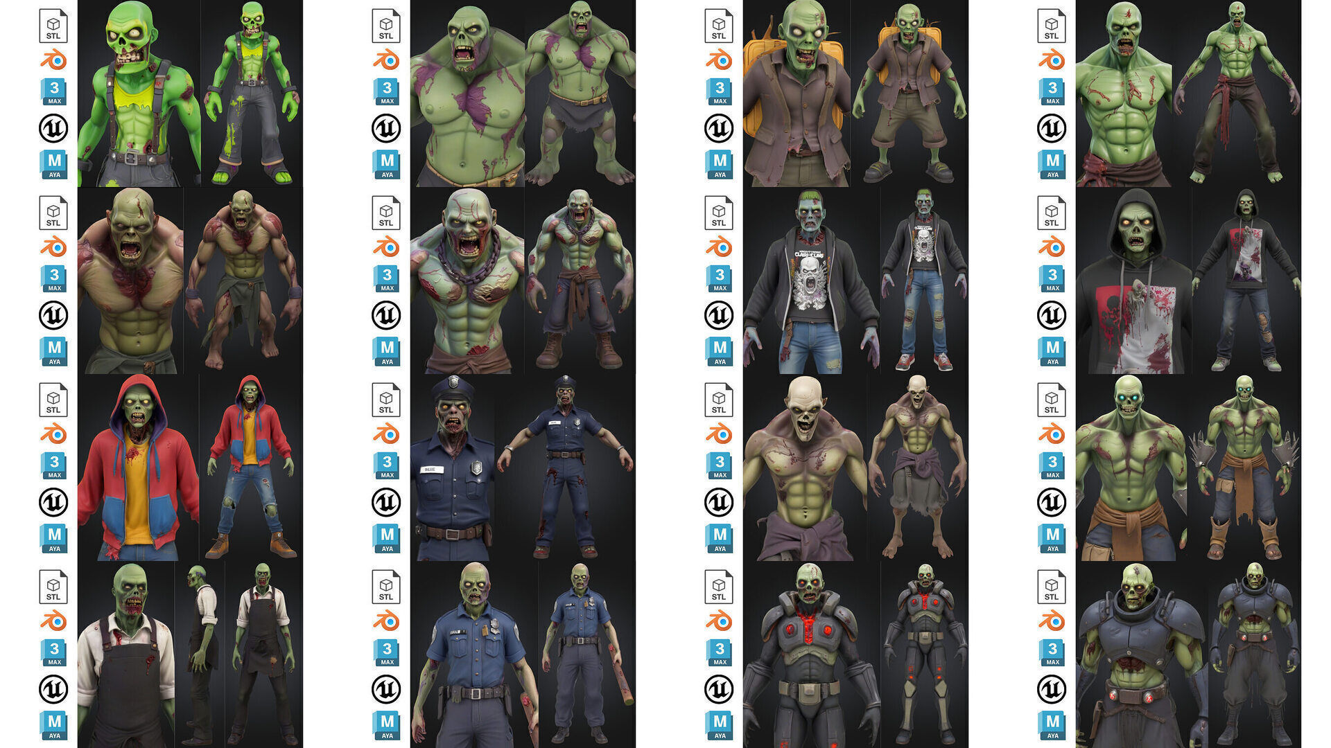 Zombie MEGA PACK 67 Stylized 3D Model Collection_3