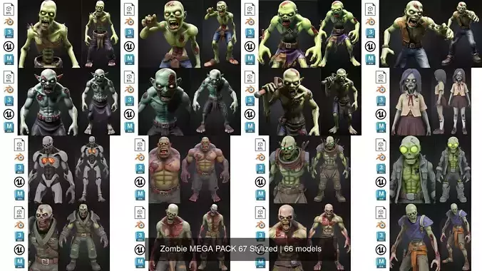 Zombie MEGA PACK 67 Stylized 3D Model Collection