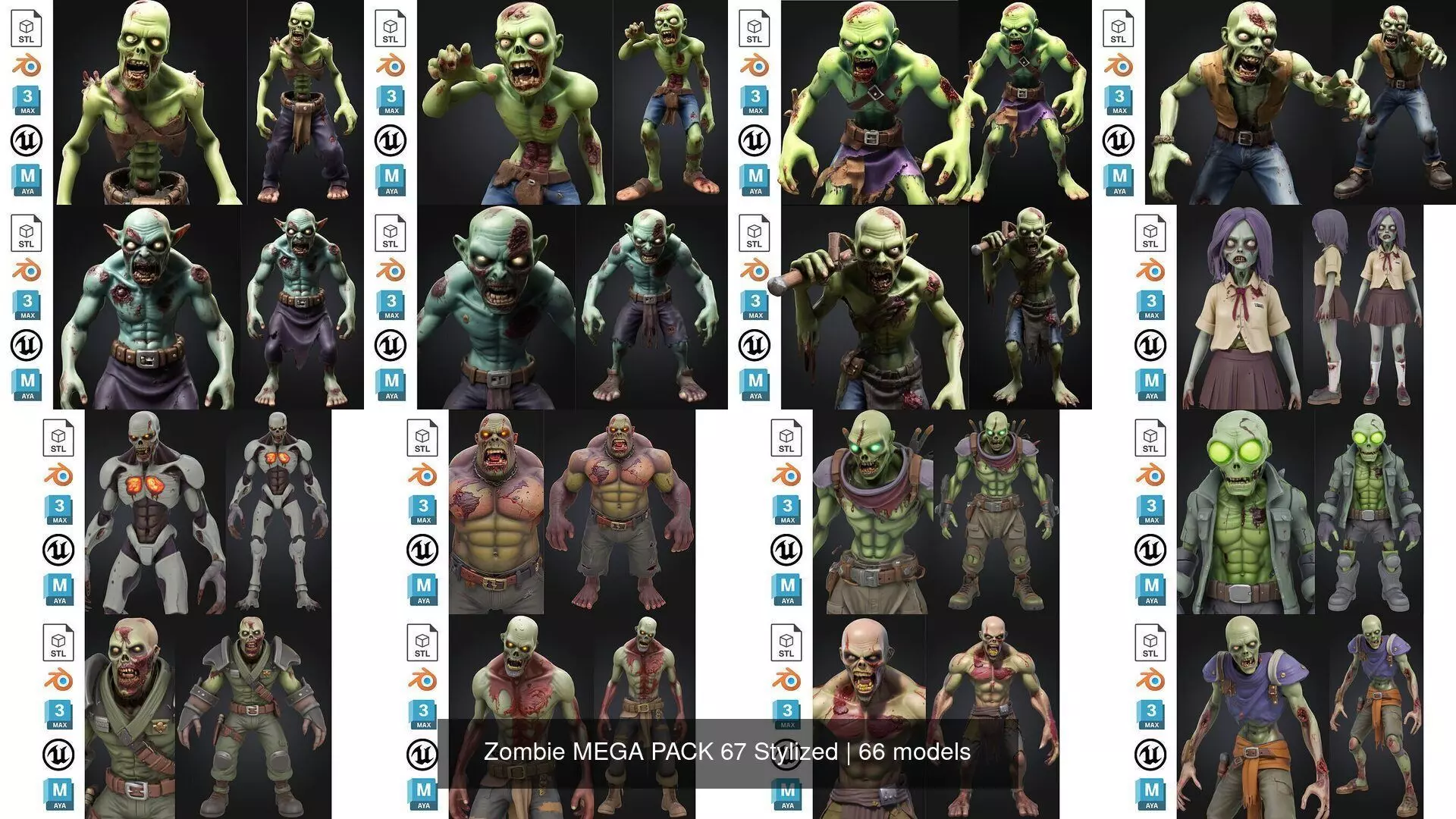 Zombie MEGA PACK 67 Stylized 3D Model Collection_0