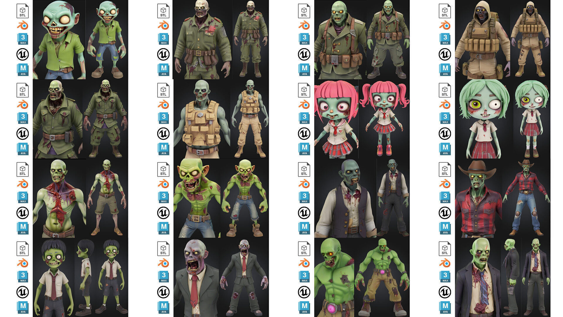 Zombie MEGA PACK 67 Stylized 3D Model Collection_1