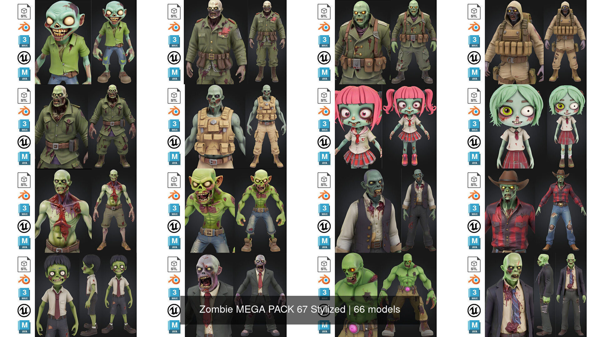 Zombie MEGA PACK 67 Stylized 3D Model Collection_2