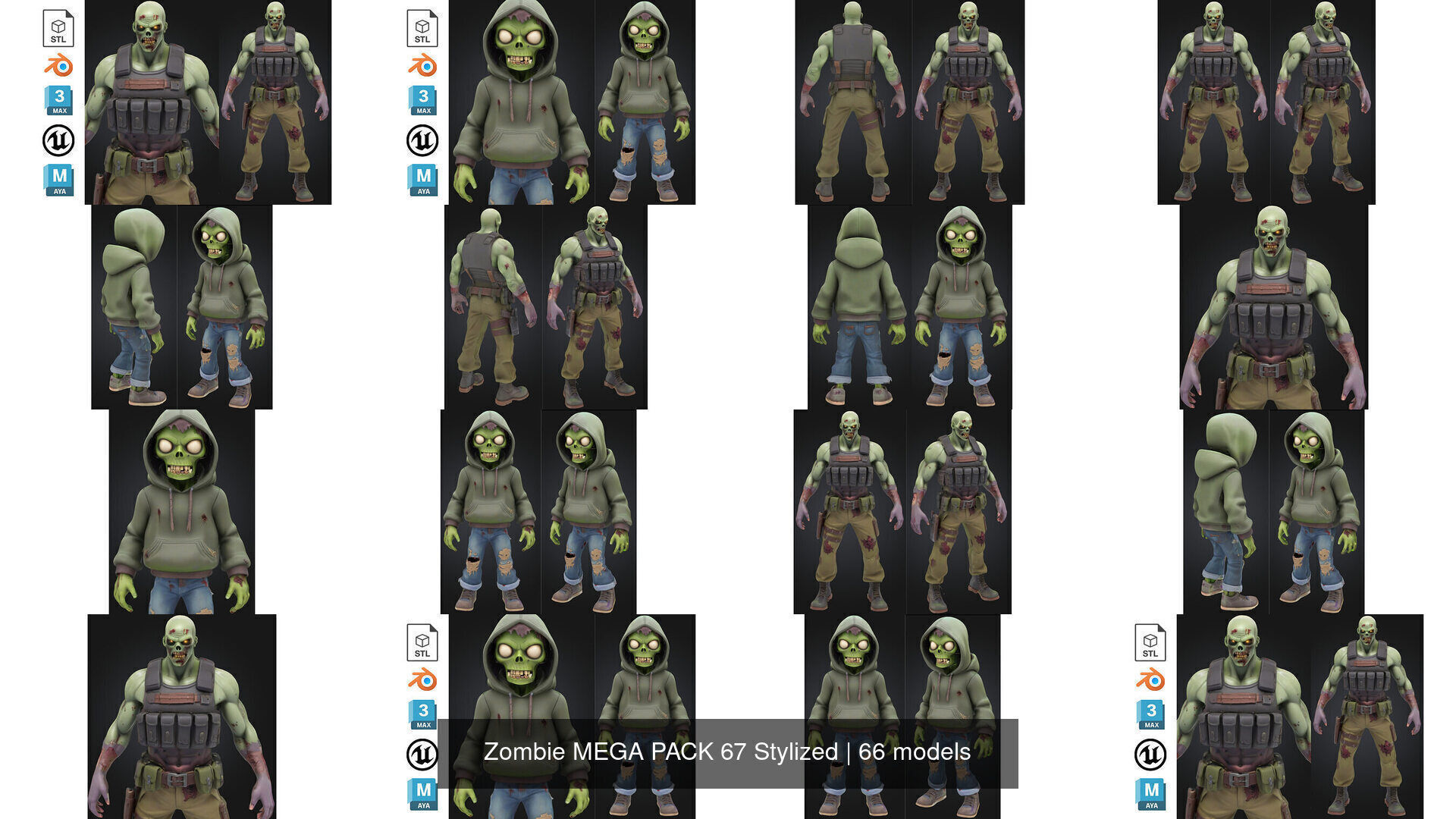 Zombie MEGA PACK 67 Stylized 3D Model Collection_8