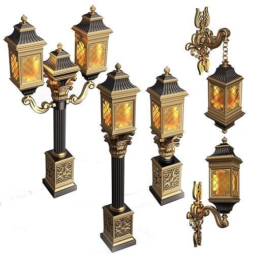 Classic Street Lights Collection 01 Low-poly 3D model