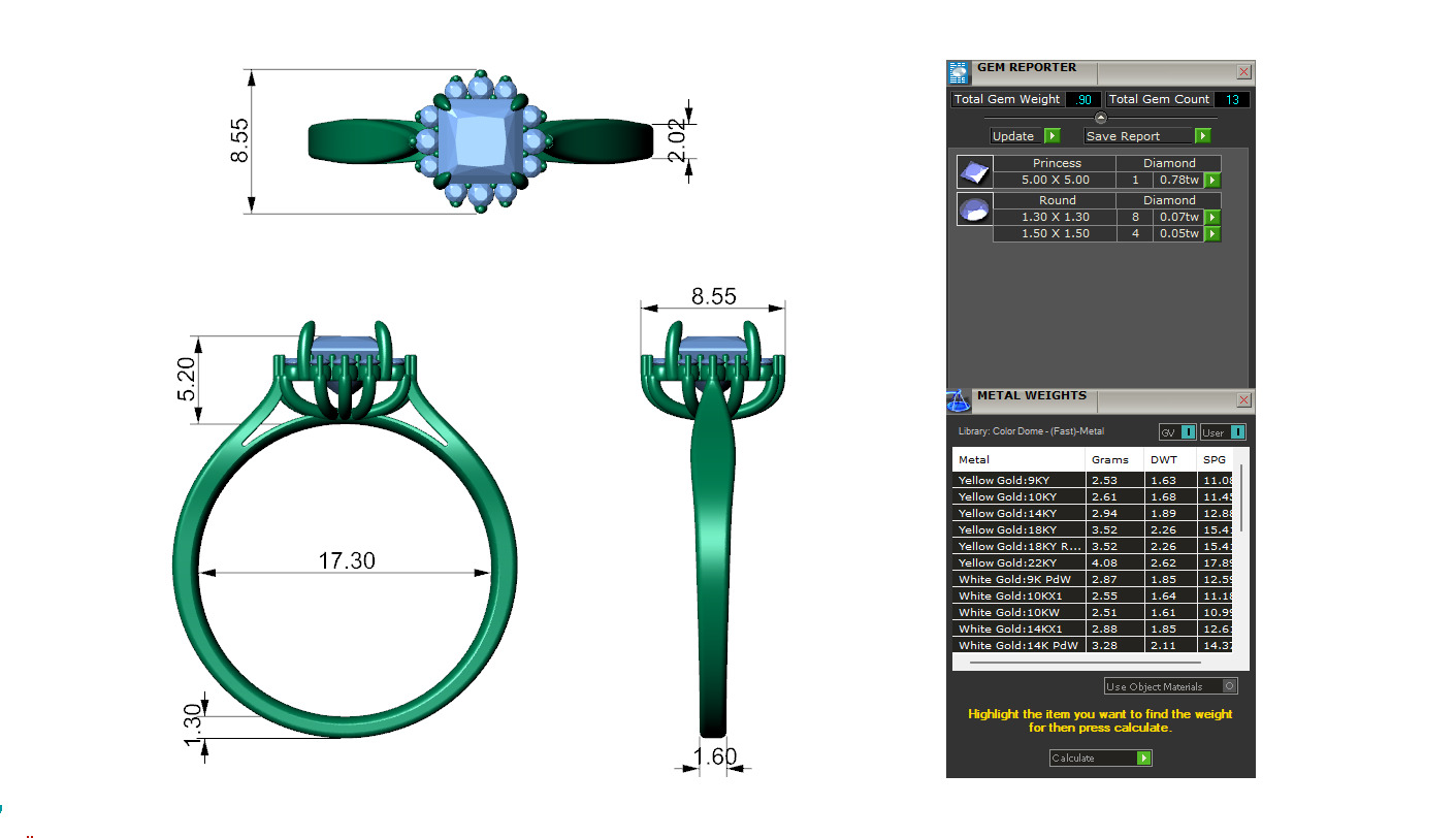 Princess Diamond Engagement Ring For Women 3D print model_1