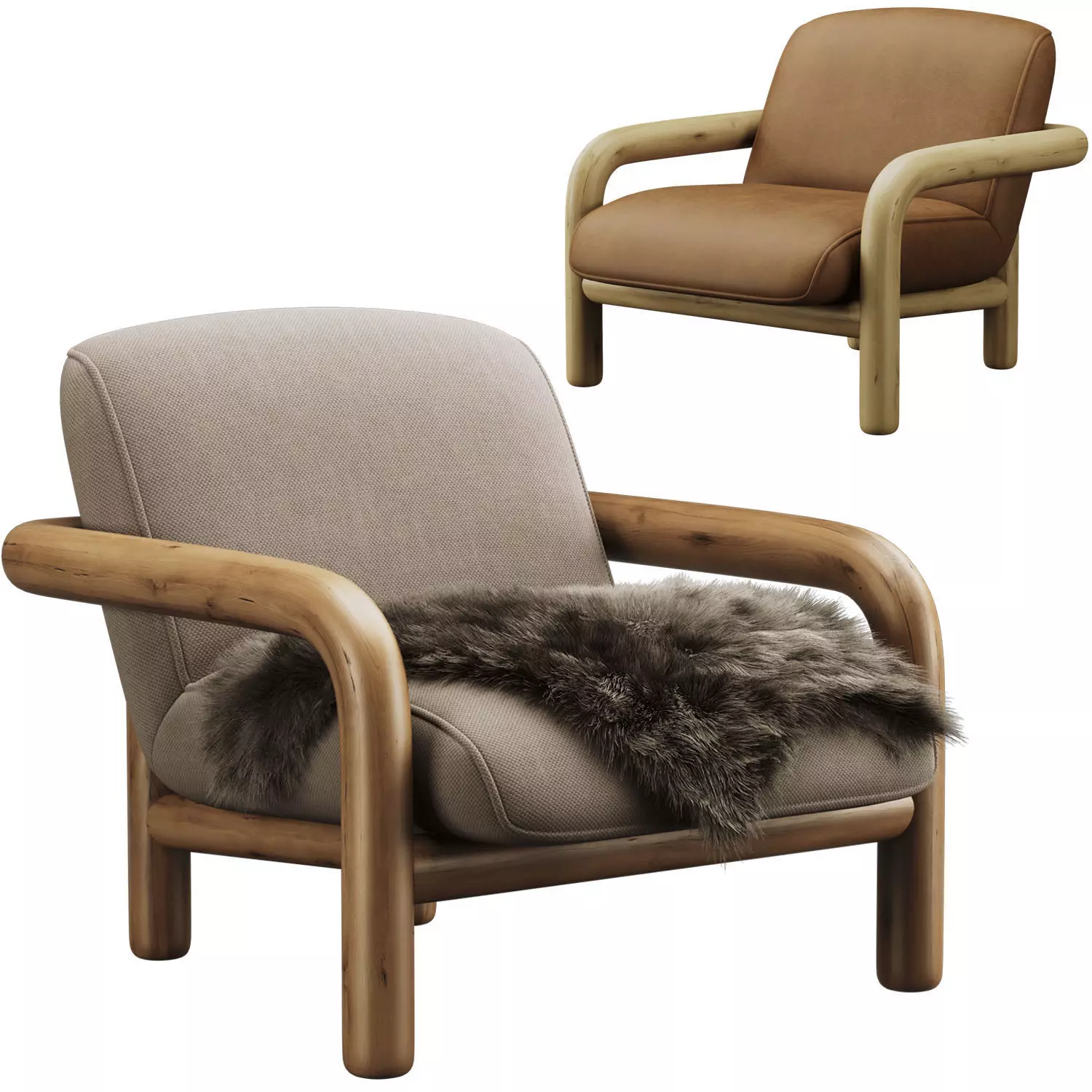 West Elm Curved Modern Upholstered Bed 3D model_0
