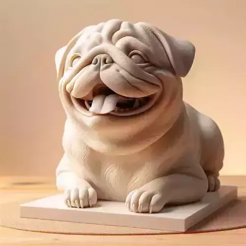 772  Laughing Pug  Ivory Style 3D Printed Statue magic