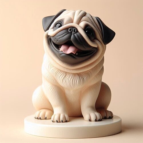 773 Laughing Pug  Ivory Style 3D Printed Statue magic 3D print model