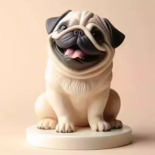 773 Laughing Pug  Ivory Style 3D Printed Statue magic