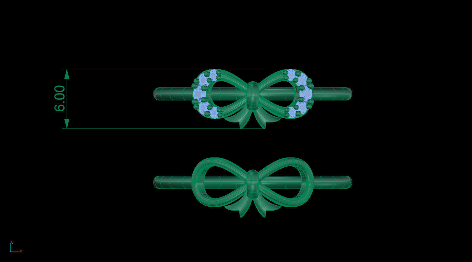 Diamond ribbon ring STL 3D print model 3D print model_1