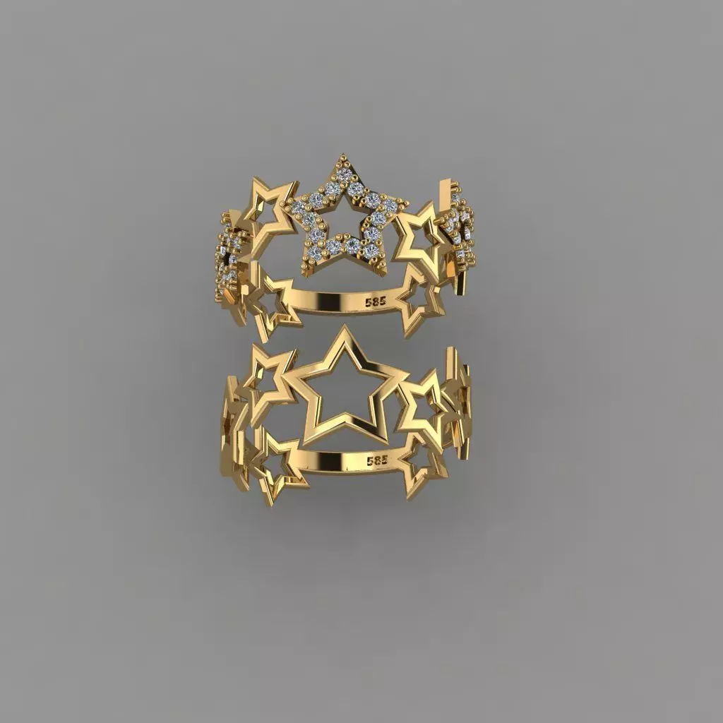 Gold Star Ring Shiny Star Band Star Ring STL 3D print model_0