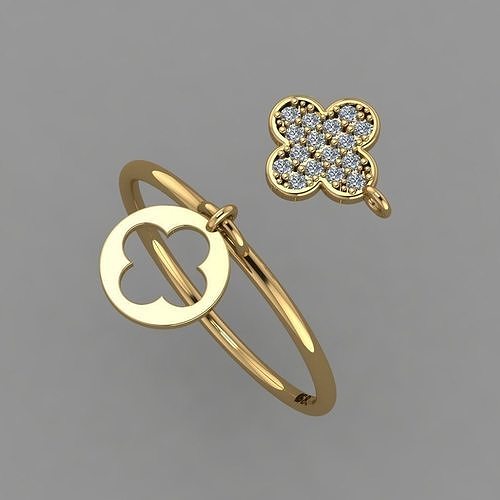 Lucky Charm Ring  Clover Ring STL Tiny Flower Ring 3D print model
