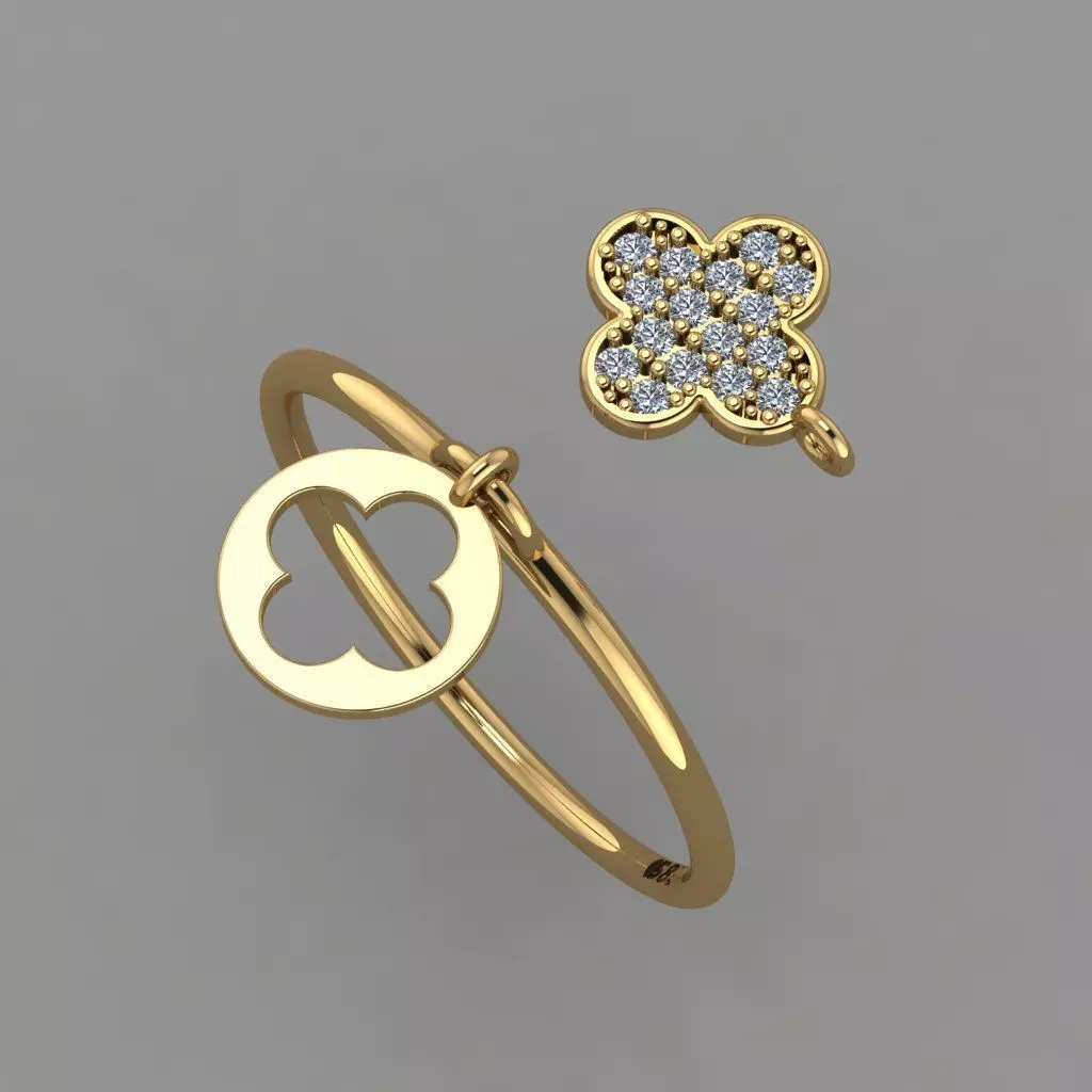 Lucky Charm Ring Clover Ring STL Tiny Flower Ring 3D print model_0