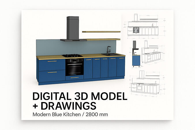 Modern Blue Kitchen Cabinet   2800mm 3D model