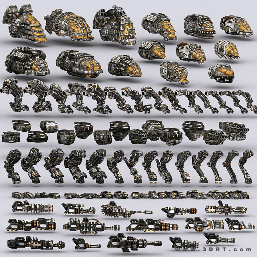 3DRT - Robots mech modular construction kit Low-poly 3D model_48