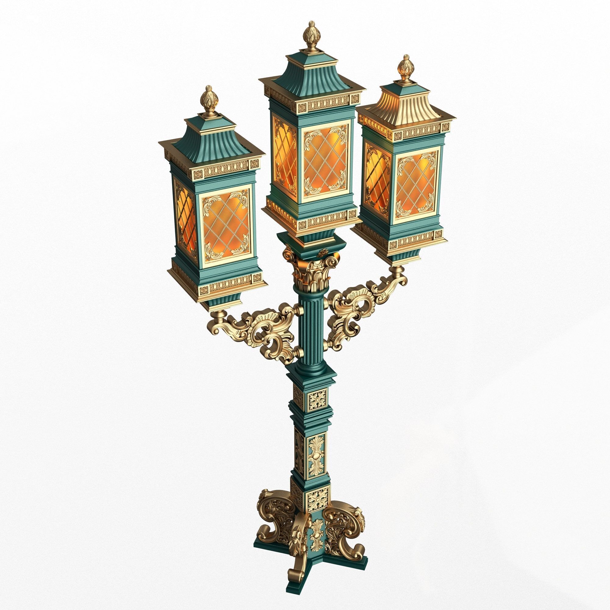 Classic Street Lights Collection 02 Low-poly 3D model_8