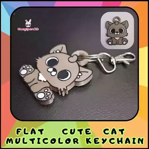 Flat Cute Cat Multicolor Keychain