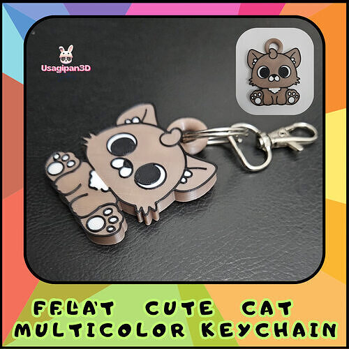 Flat Cute Cat Multicolor Keychain 3D print model
