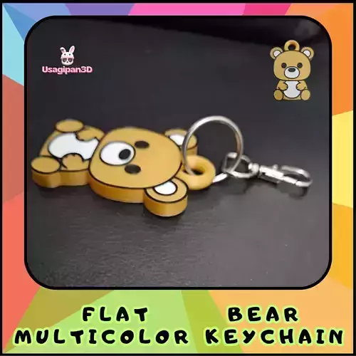 Flat Bear Multicolor Keychain 3D print model
