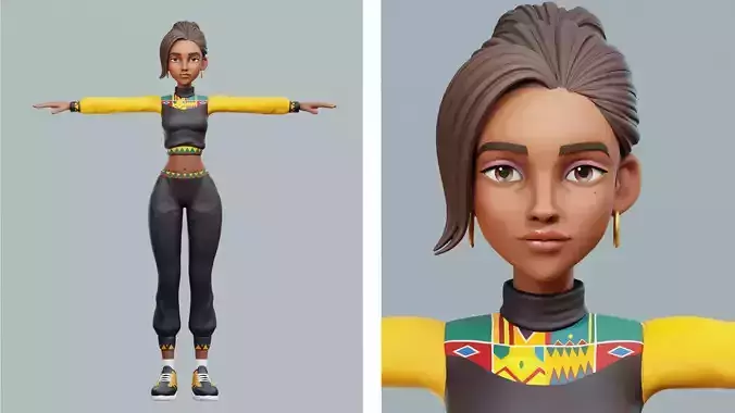 Stylized African Female Character Low-poly 3D model