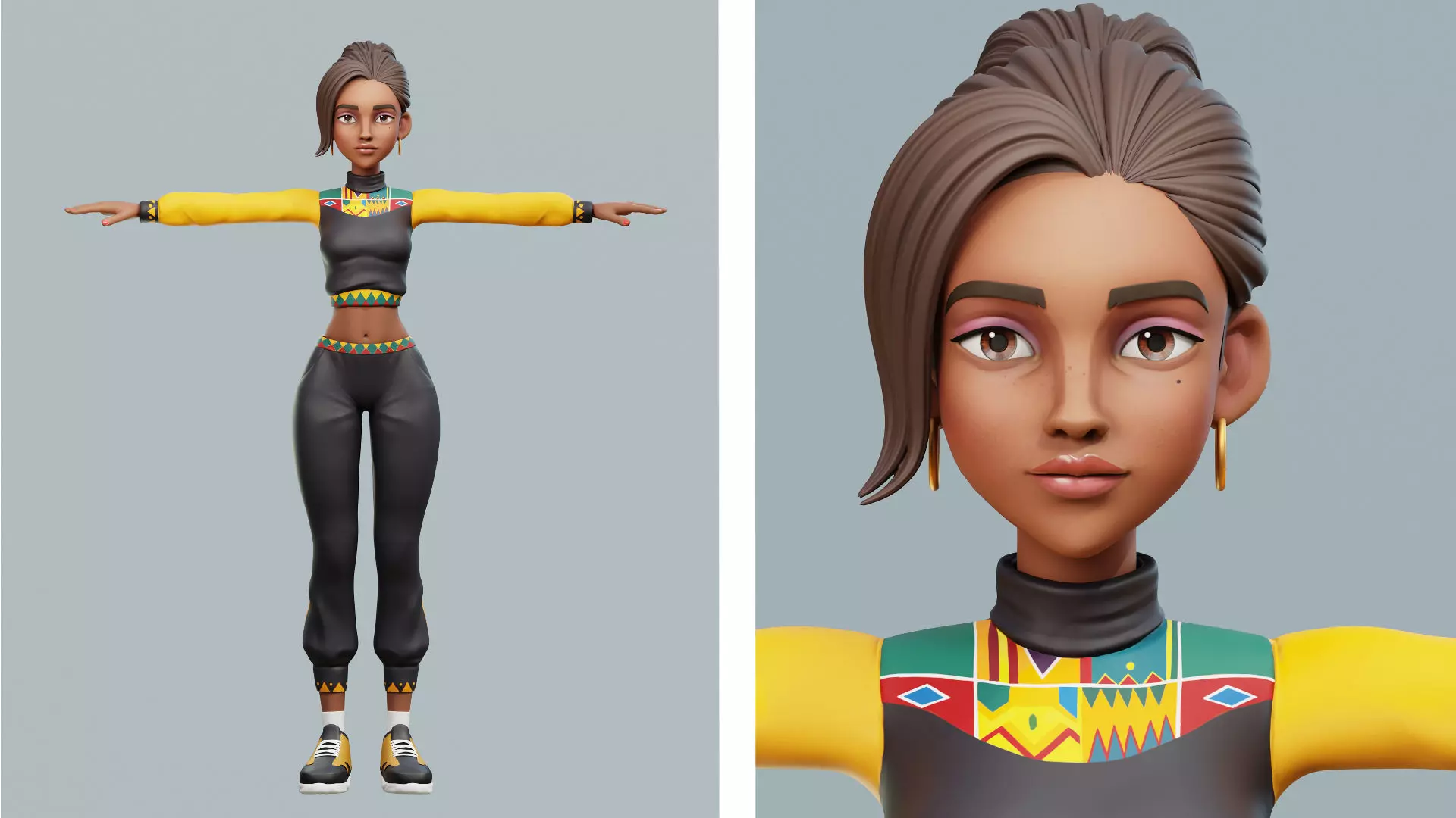 Stylized African Female Character Low-poly 3D model_0