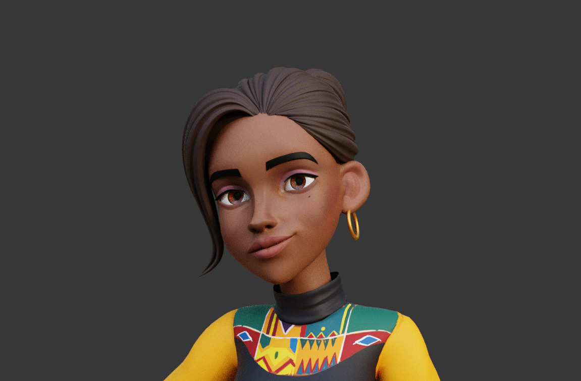 Stylized African Female Character Low-poly 3D model_4