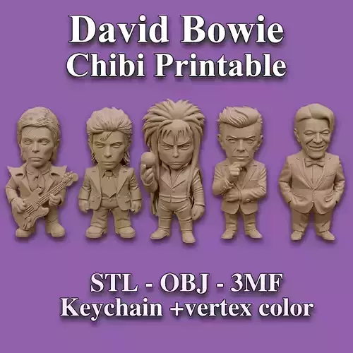 David Bowie  5 Chibi Versions Figure and Keychain Printable STL