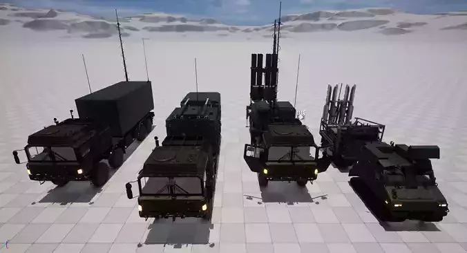 Rigged IRIS-T SLM Defence System Low-poly 3D model
