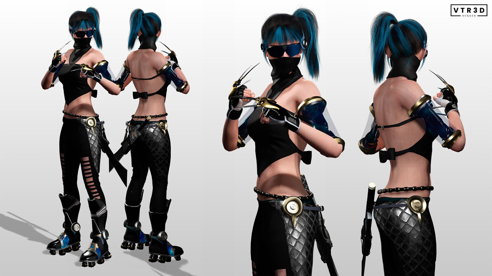 Cyberpunk Female Ninja Assassin Low-poly 3D model_5