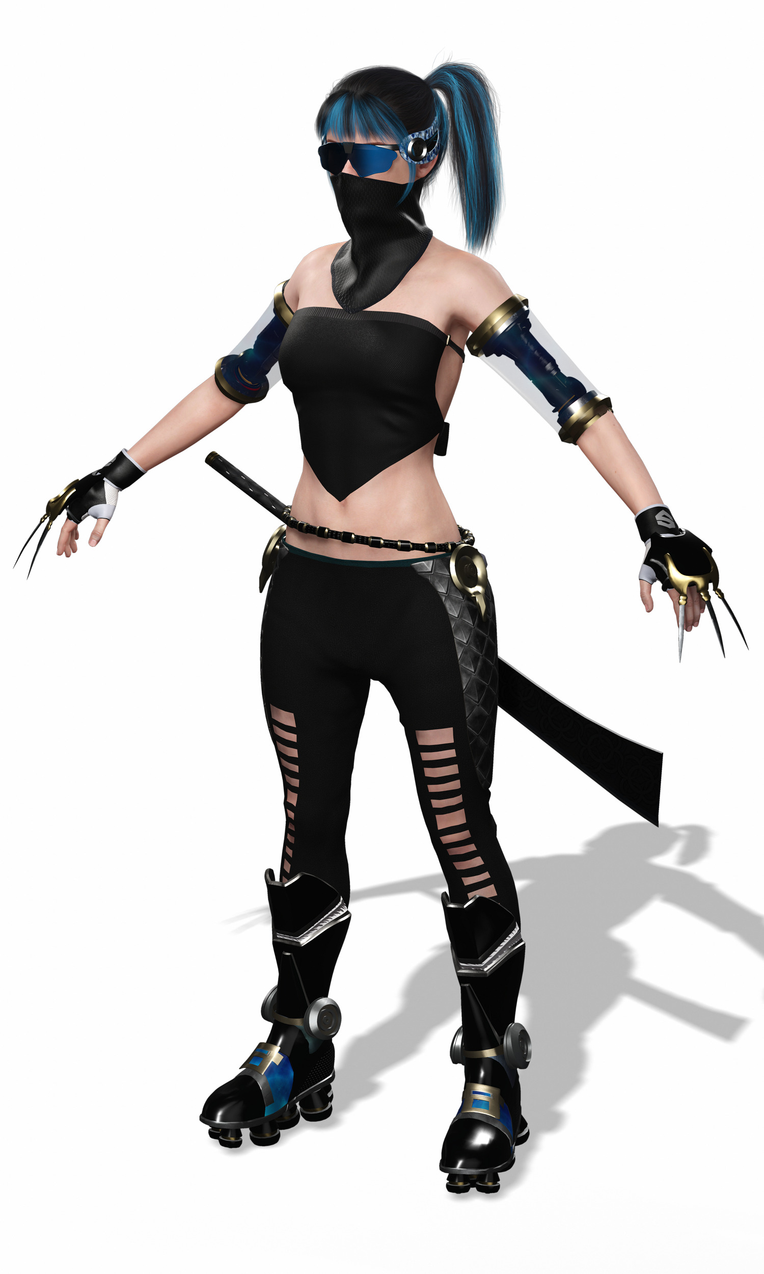 Cyberpunk Female Ninja Assassin Low-poly 3D model_10