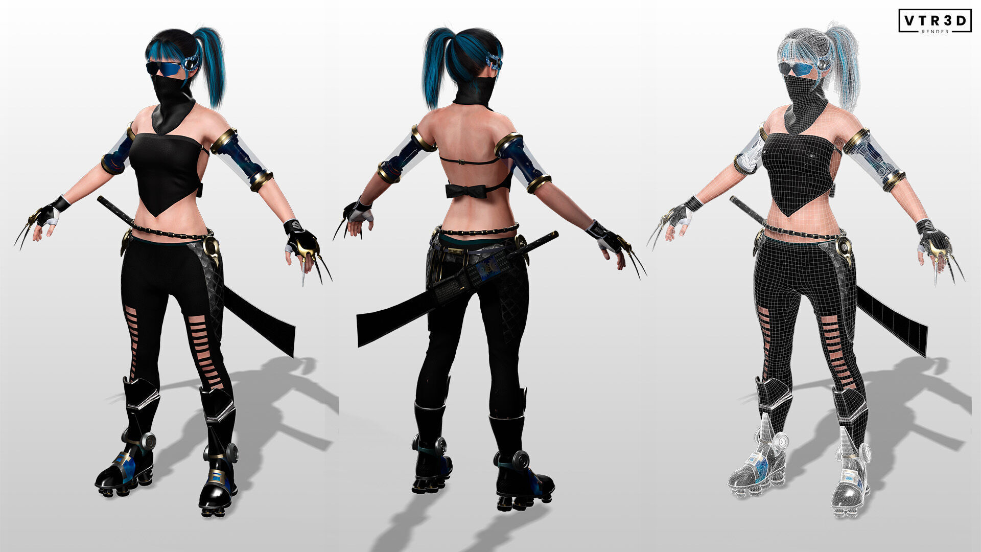 Cyberpunk Female Ninja Assassin Low-poly 3D model_3