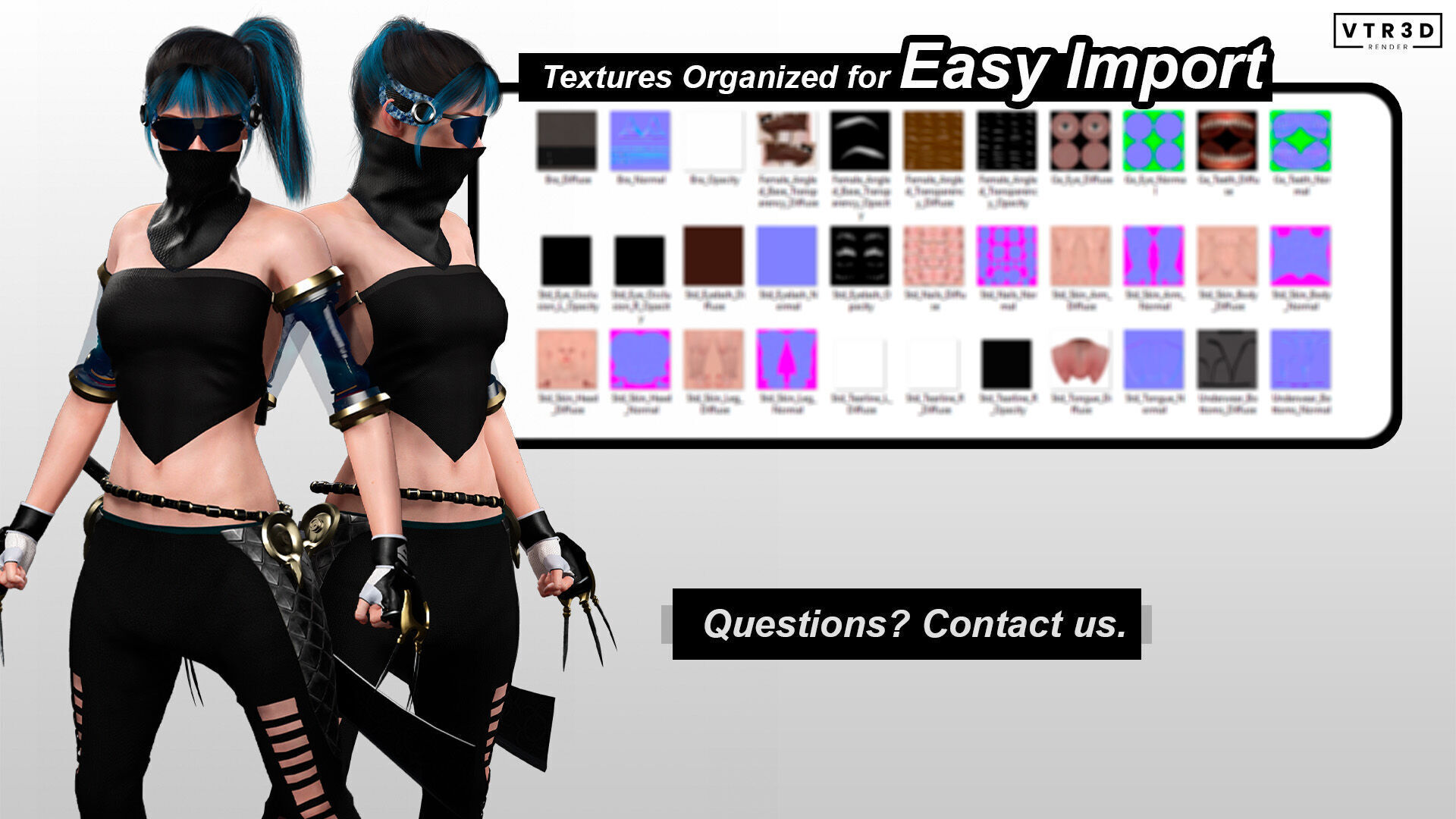 Cyberpunk Female Ninja Assassin Low-poly 3D model_7